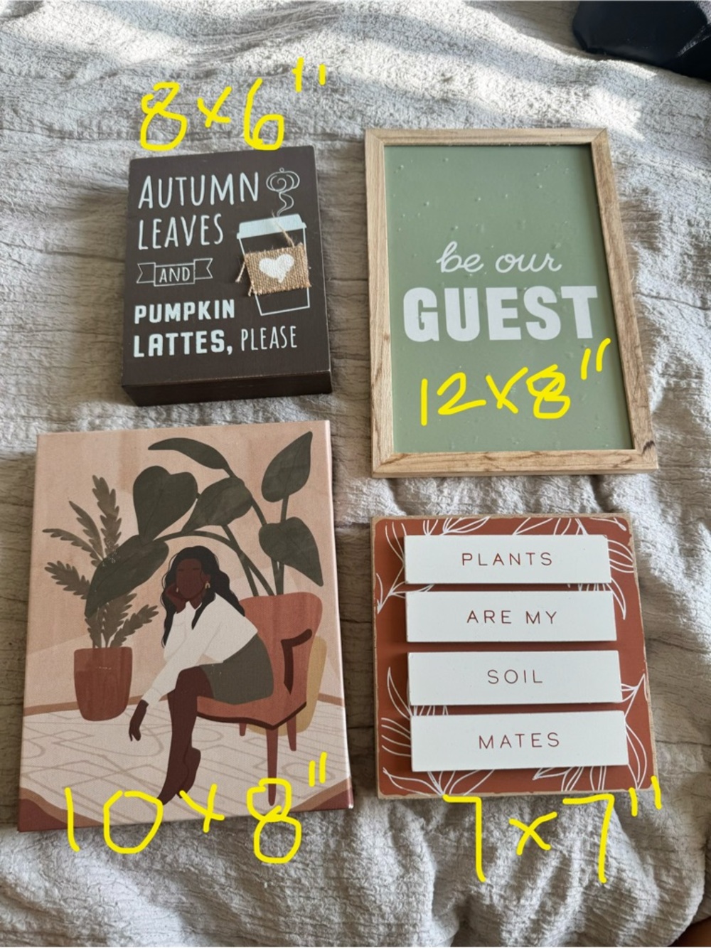 Set of 4 Decorative Wall Signs - Green, Brown, Terracotta, Blush